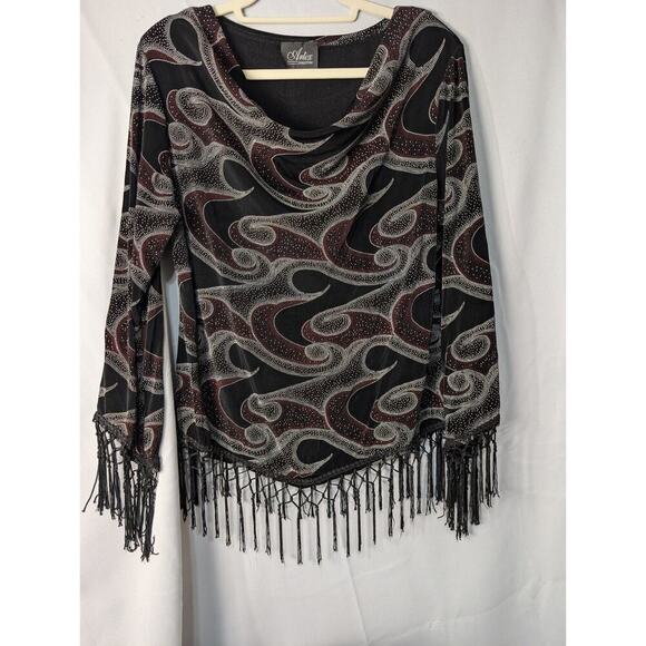 Artex Tops - Vintage Artex Collection Womans Fringe Patterned Blouse Boho L)660)